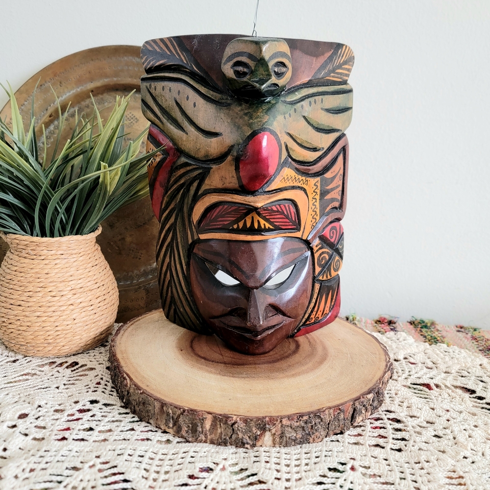 Handcrafted Tribal Mask Tiki Wood Decor Wall Hanging Wood Art - Picture 1 of 7